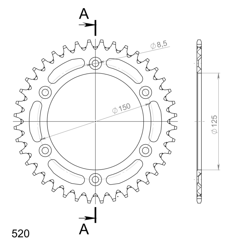 Corona aluminio KTM 520 x 38